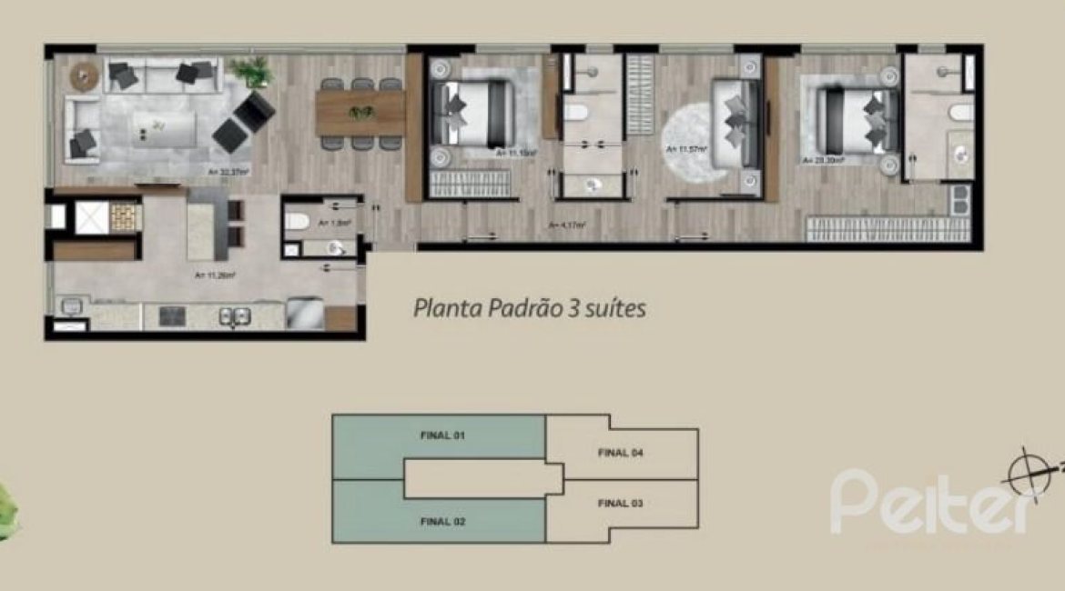 Apartamento à venda com 110m², 3 dormitórios, 3 suítes, 2 vagas, no bairro Menino Deus em Porto Alegre
