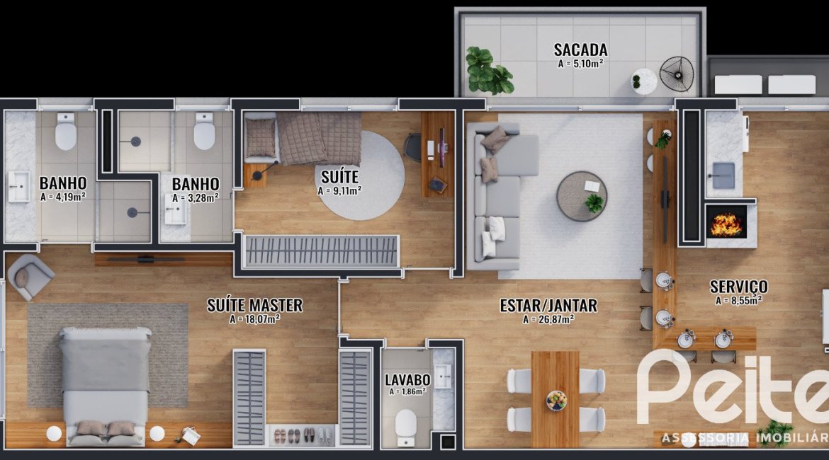Apartamento à venda com 91m², 2 dormitórios, 2 suítes, 2 vagas, no bairro Tristeza em Porto Alegre