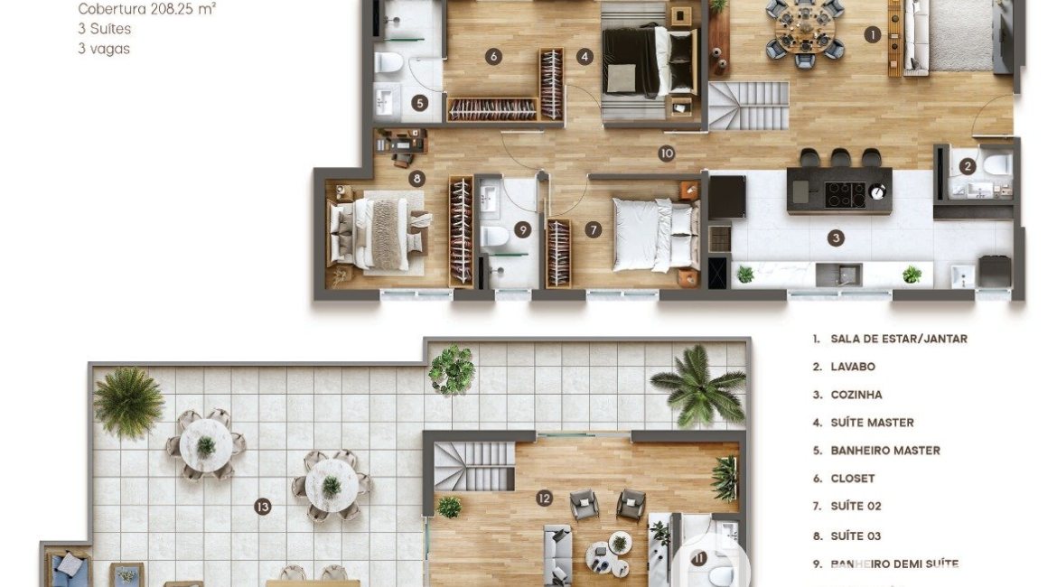 Cobertura à venda com 208m², 3 dormitórios, 3 suítes, 3 vagas, no bairro Tristeza em Porto Alegre