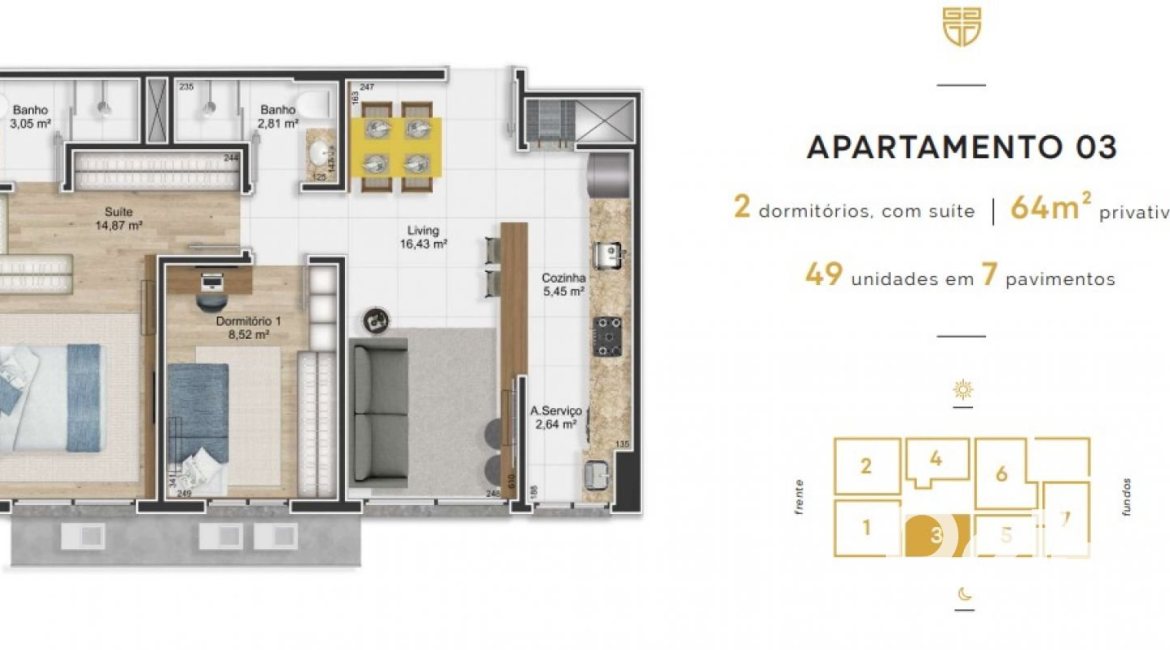 Apartamento à venda com 64m², 2 dormitórios, 1 suíte, 1 vaga, no bairro Petrópolis em Porto Alegre