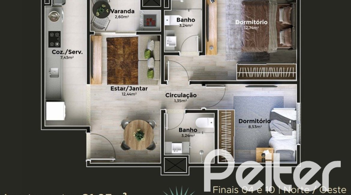 Apartamento à venda com 67m², 2 dormitórios, 1 suíte, 1 vaga, no bairro Cristal em Porto Alegre