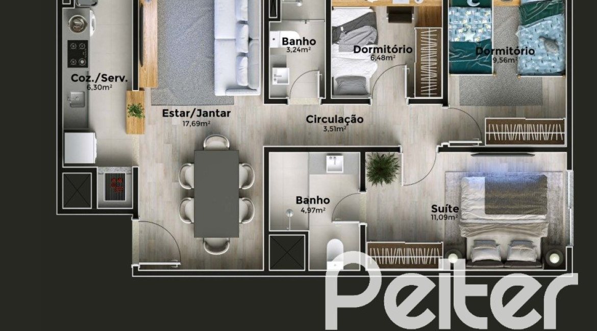 Apartamento à venda com 67m², 3 dormitórios, 1 suíte, 2 vagas, no bairro Cristal em Porto Alegre