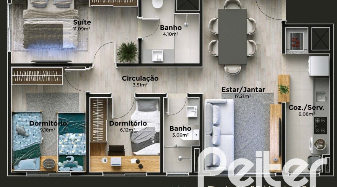 Apartamento à venda com 67m², 3 dormitórios, 1 suíte, 2 vagas, no bairro Cristal em Porto Alegre