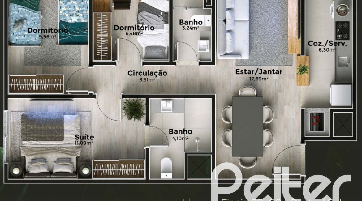 Apartamento à venda com 67m², 3 dormitórios, 1 suíte, 2 vagas, no bairro Cristal em Porto Alegre