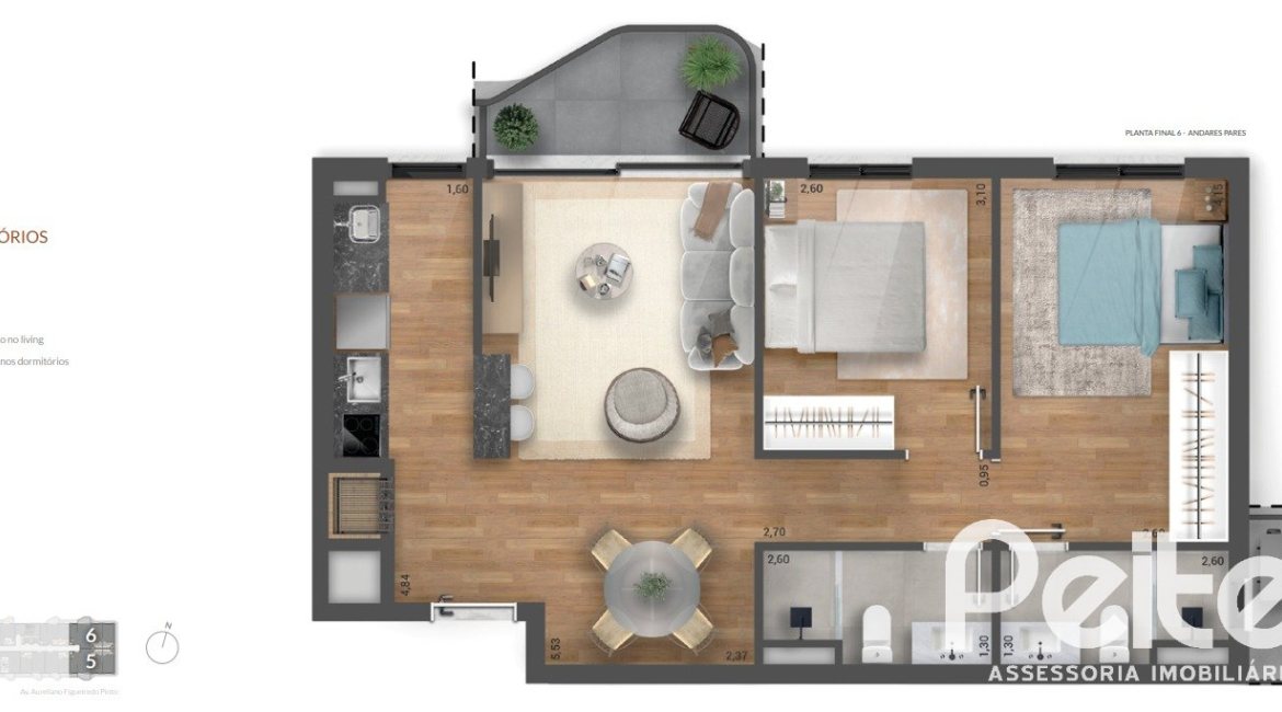 Apartamento à venda com 66m², 2 dormitórios, 1 vaga, no bairro Praia de Belas em Porto Alegre