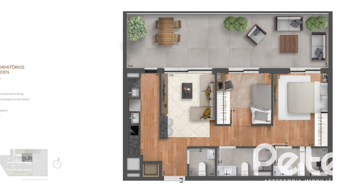 Apartamento Garden à venda com 102m², 2 dormitórios, 2 suítes, 1 vaga, no bairro Praia de Belas em Porto Alegre