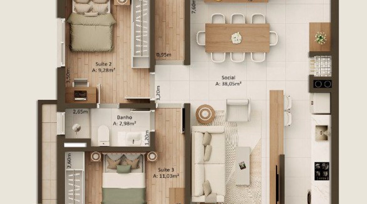 Apartamento à venda com 112m², 3 dormitórios, 3 suítes, 2 vagas, no bairro Tristeza em Porto Alegre