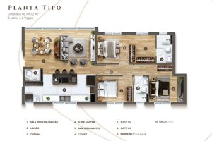 Apartamento à venda com 104m², 3 dormitórios, 3 suítes, 2 vagas, no bairro Tristeza em Porto Alegre